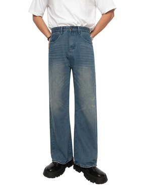 韩版经典复古宽松直筒牛仔长裤子男女同款百搭休闲阔腿裤时尚潮流