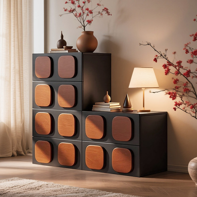 中古风实木巧克力卡门柜储物斗柜