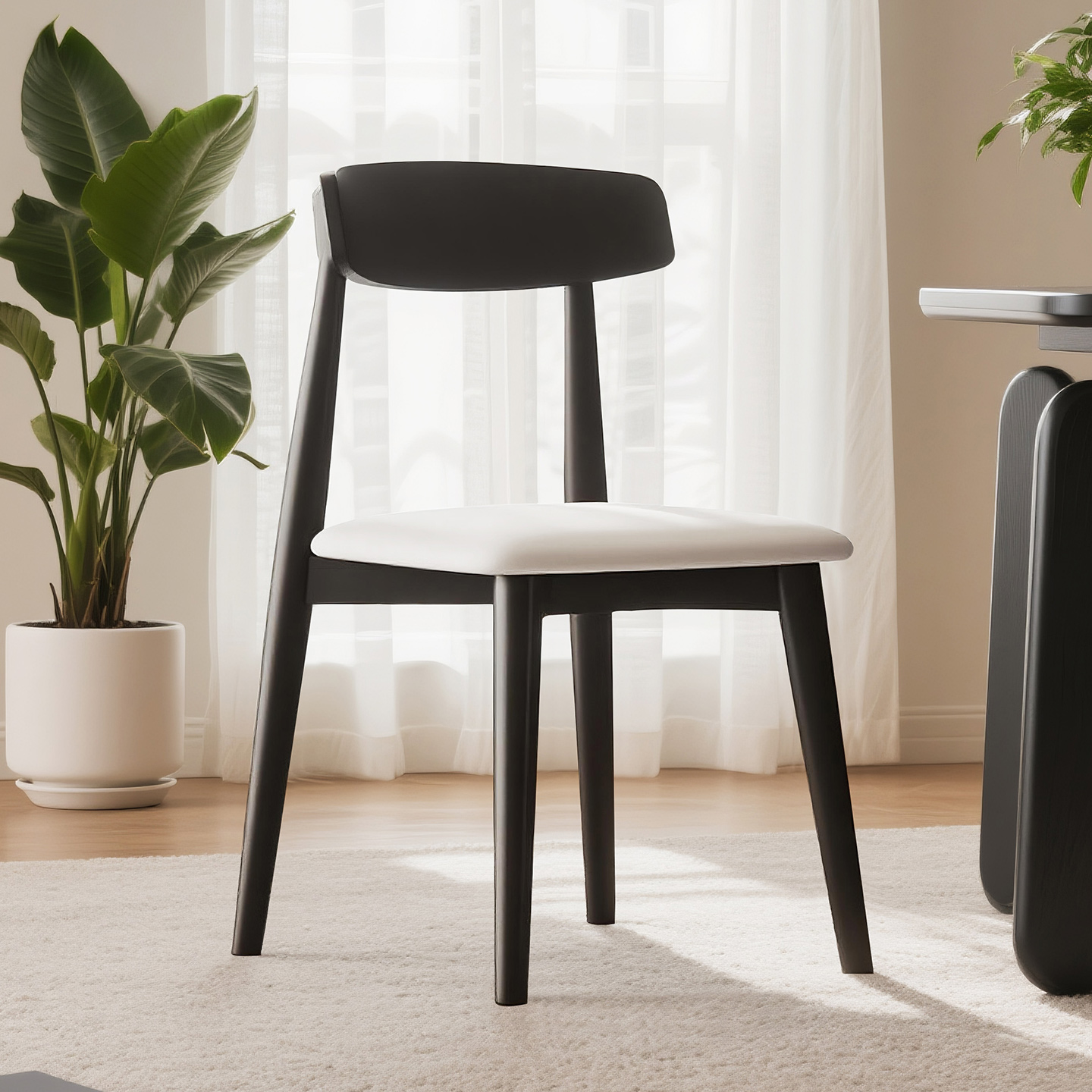 中古奶油风餐椅家用凳子靠背椅北欧简约现代酒店餐厅纯实木皮椅子