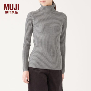 无印良品MUJI 女式 宽罗纹 高领毛衣亲肤 W9AA872 秋冬长袖针织衫