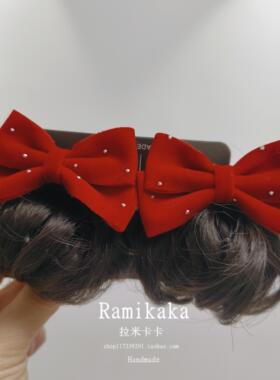 儿童假发苞女孩可爱宝宝公主发卡红色蝴蝶结新年款拜年头饰气质潮