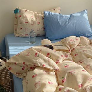 可爱ins风樱桃小清新全棉四件套韩系少女心纯棉学生宿舍被套床单