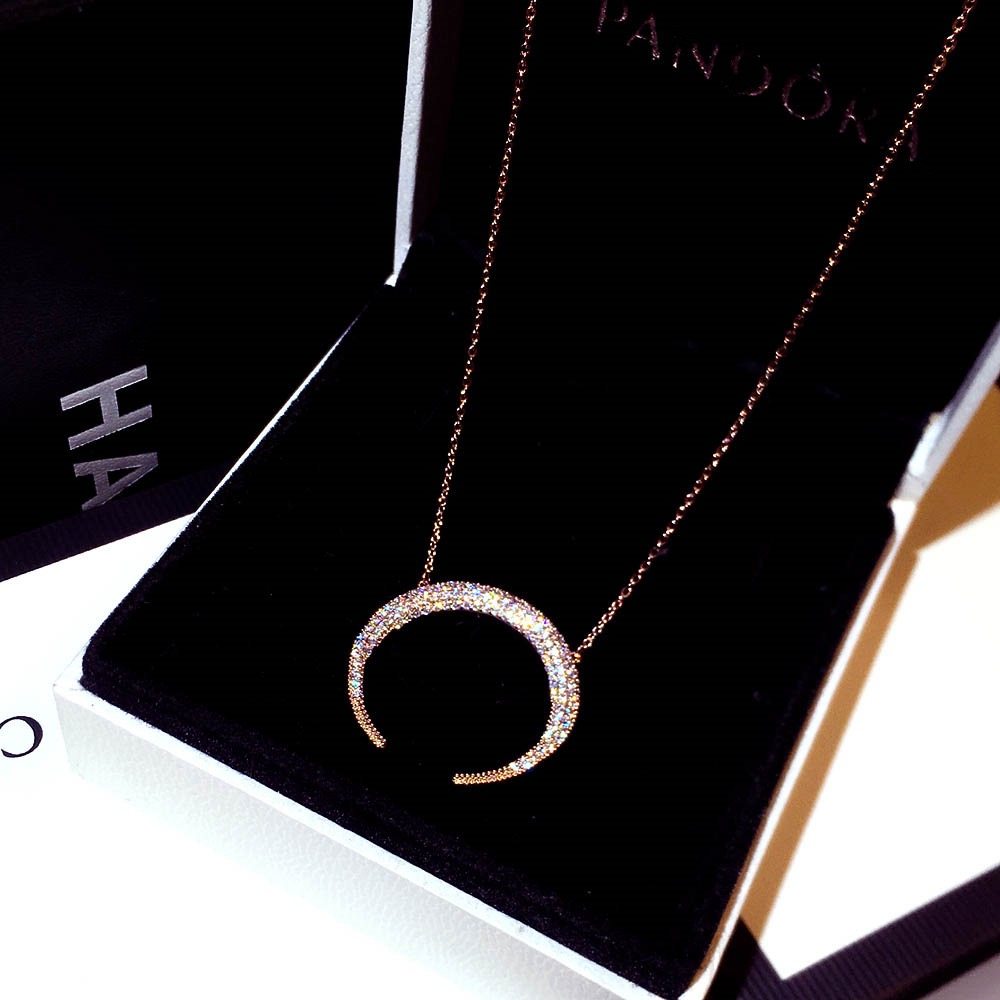 日式轻奢月牙项链女小众设计感冷淡风月亮吊坠锁骨链2021年新款潮