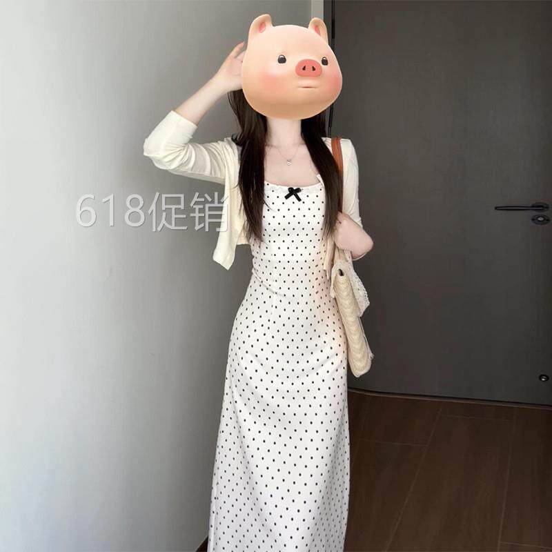 2026新款早春装波点吊带洋装子女夏季气质绝美穿搭一整套装长裙