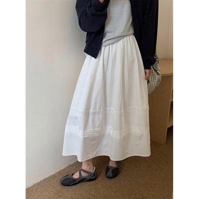 韩系温柔风白色花边半身裙女2026夏季新款松紧腰垂感显瘦白色长裙