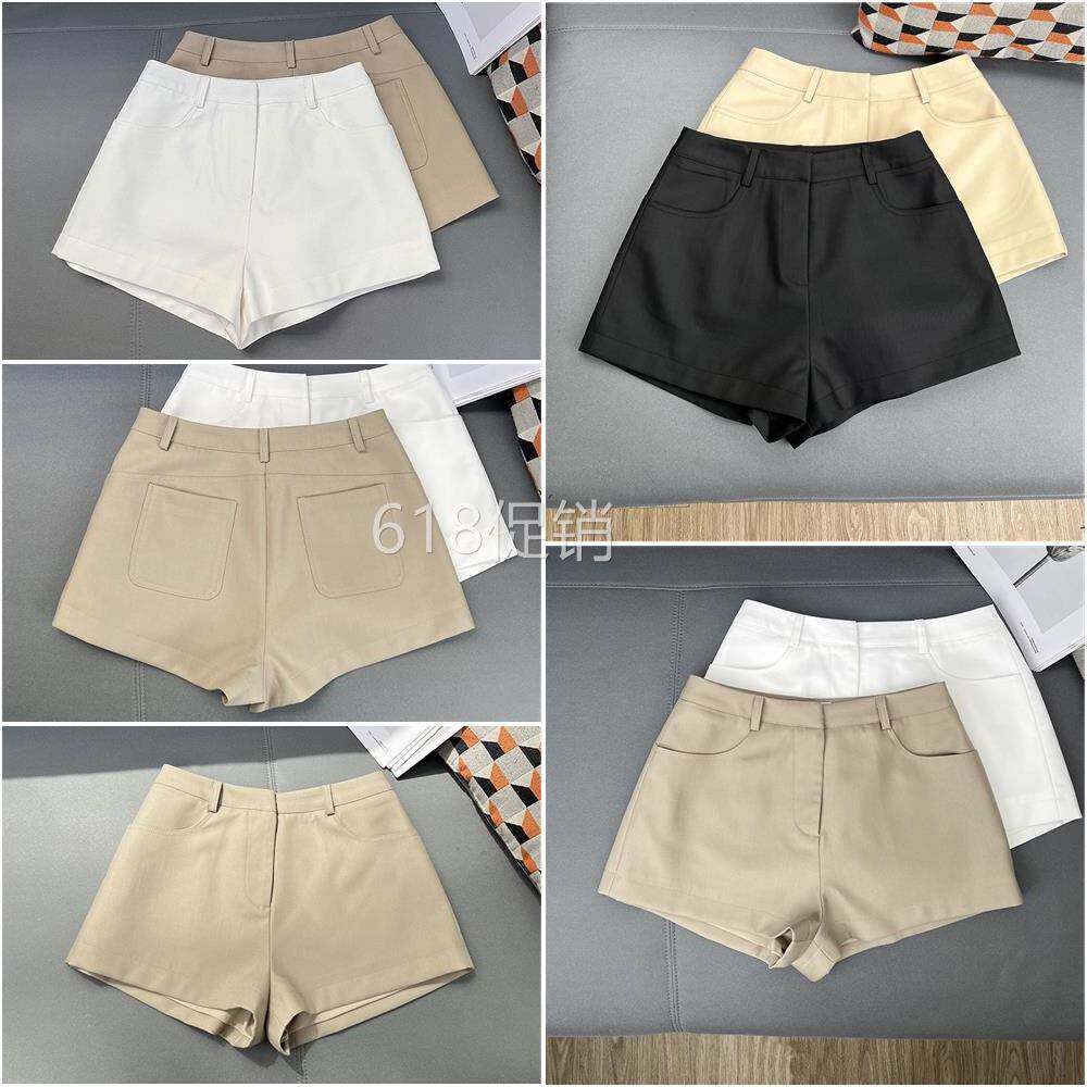 丁妮妮自制卡其色短裤老钱风休闲阔腿裤 女款白色A字热裤高腰设计