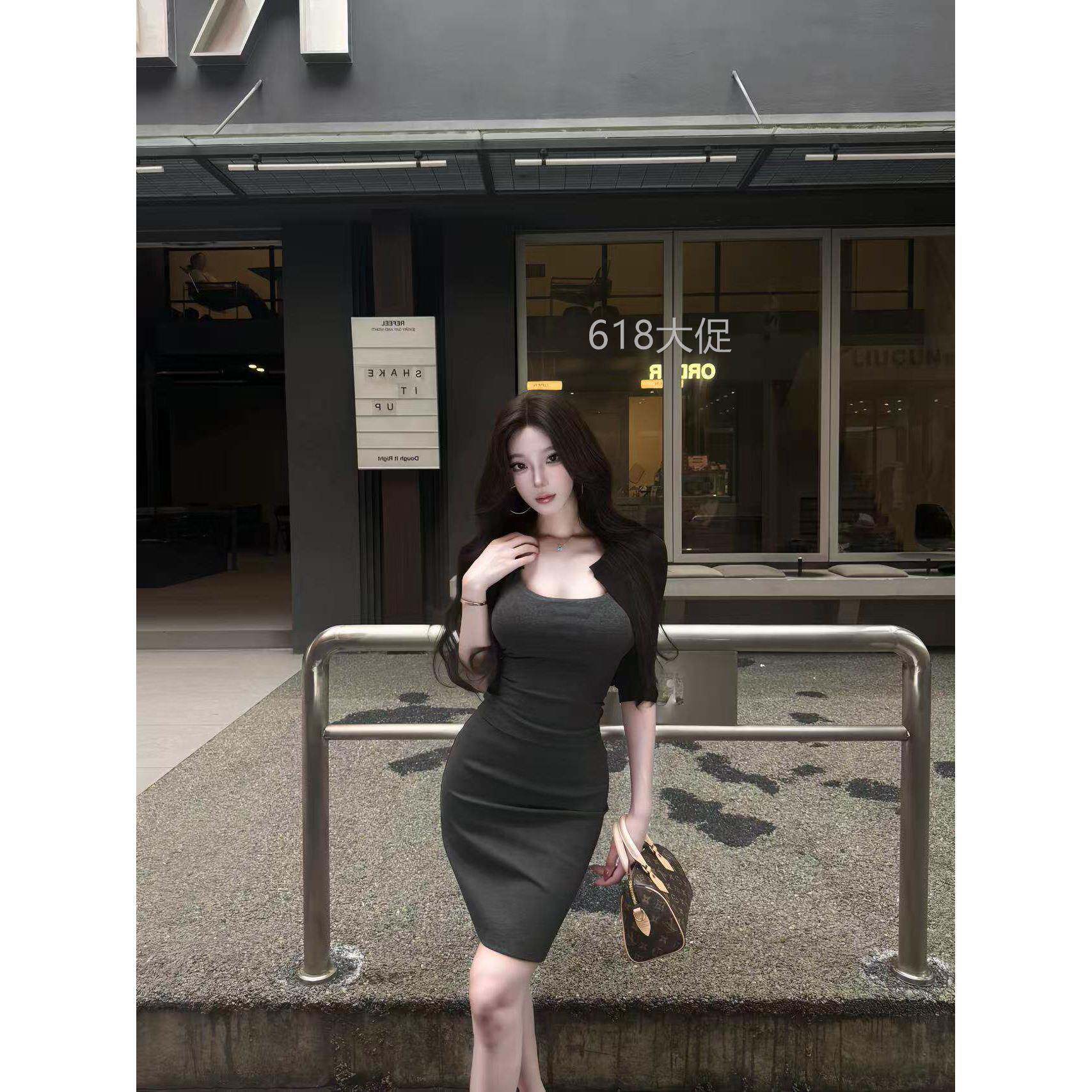 AWMUMU 灰色高腰半身裙女御姐高智风修身弹力西装包臀短裙a字裙子