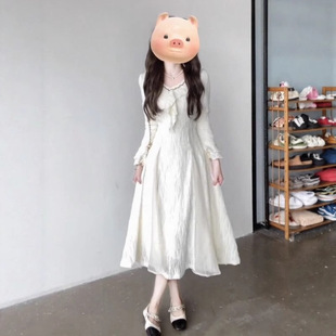 法式温柔风V领连衣裙女早秋新款设计感收腰肌理感清纯气质A字长裙