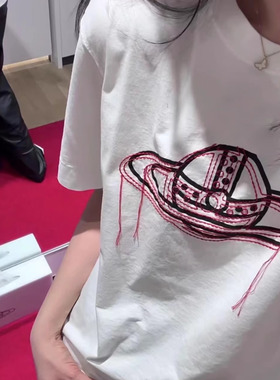 西太后土星流苏刺绣针织短袖小众潮牌休闲女新纯棉t恤衣服男春夏