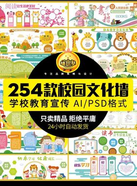 学校展板教育宣传幼儿园学习园地校园文化墙AI/psd层设计素材模板