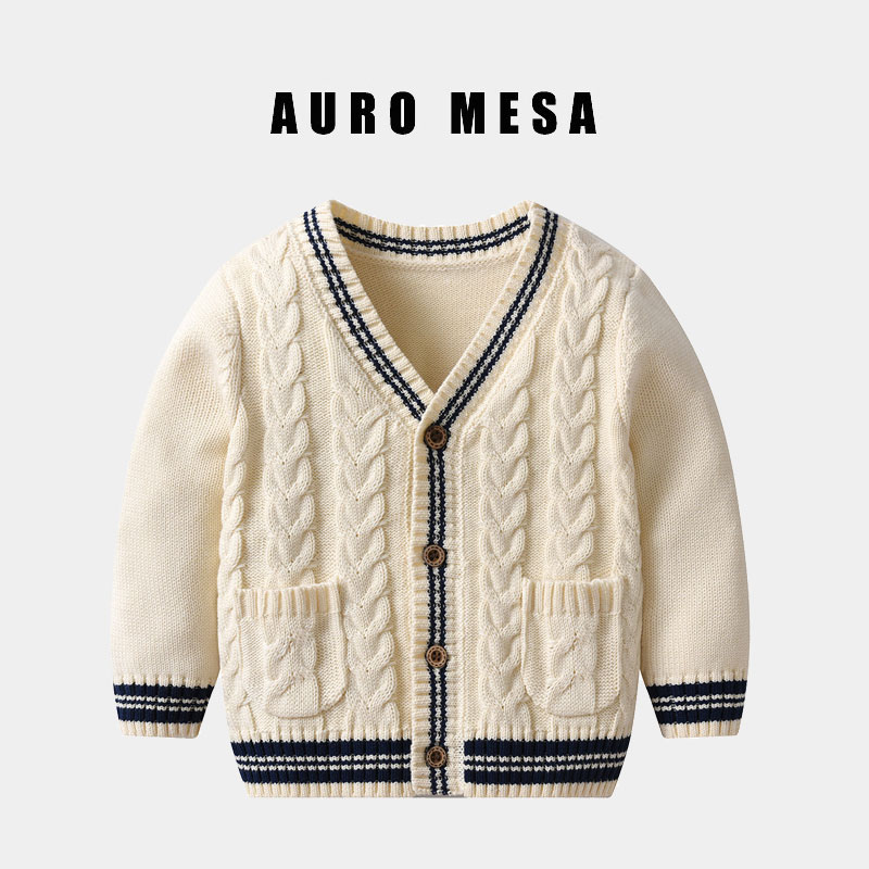 AuroMesa英伦风男宝全棉针织衫