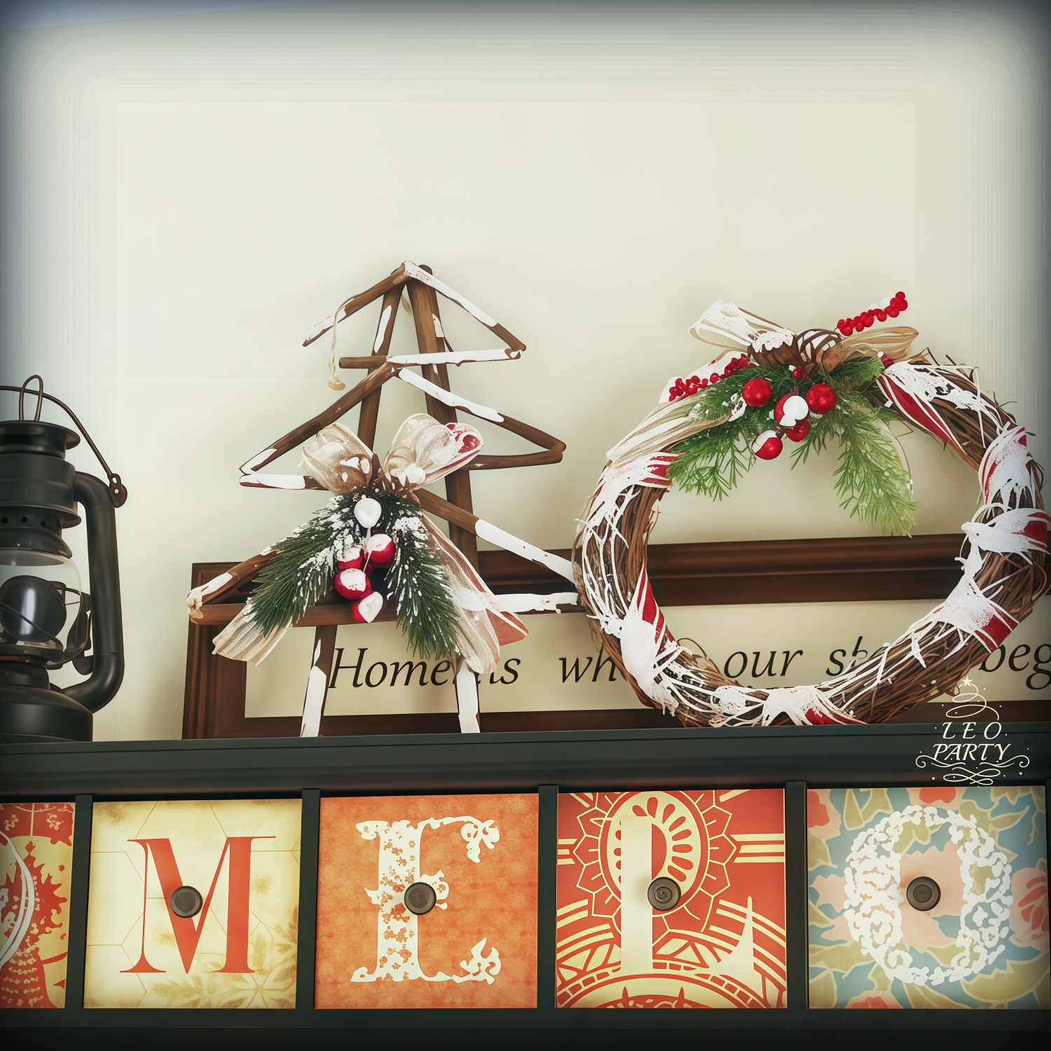 挂饰圣诞节藤环藤圈小木屋