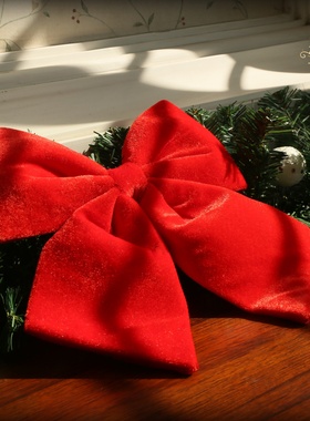 红色绒布大号蝴蝶结圣诞节装饰新年气氛挂件挂饰耶诞布置