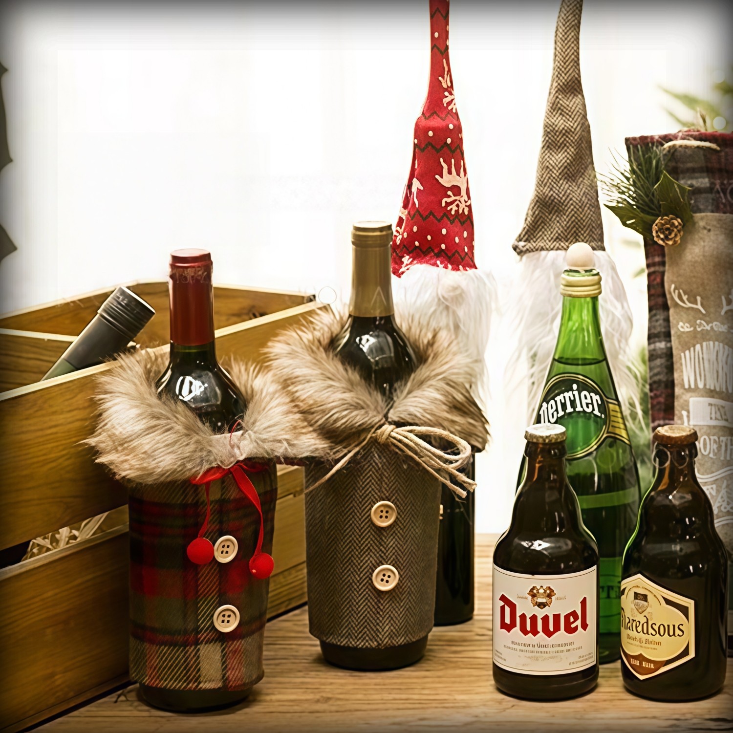 圣诞节红酒套耶诞节欧美餐厅圣诞啤酒餐桌装饰套酒瓶套装饰酒吧