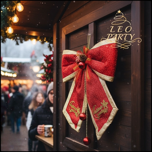 B美式 饰新年气氛挂件挂饰耶诞节 松果大号蝴蝶结圣诞节装