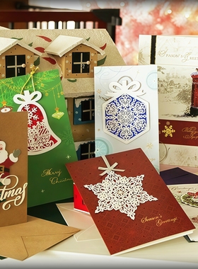 英文圣诞贺卡耶诞节欧美圣诞卡片祝福感恩节立体圣诞节XMAS CARDS