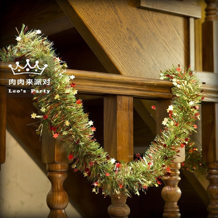 B圣诞节彩条毛条草拉条橱窗咖啡面包店铺装 饰布置草条小星星混丝