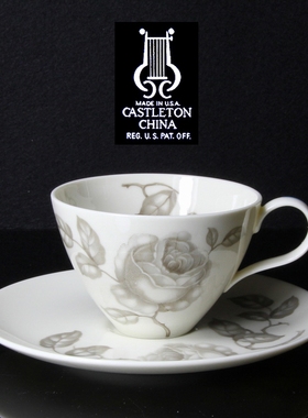 进口美国CASTLETON卡斯尔顿咖啡杯碟 细瓷釉下彩手绘玫瑰下午茶杯
