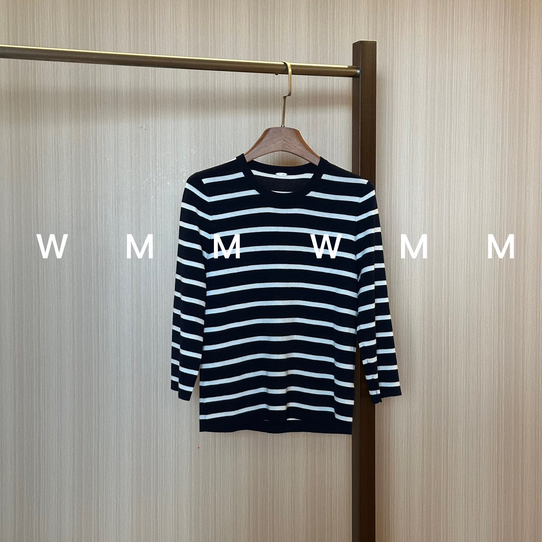 WMM七分袖精纺羊毛条纹圆领针织衫女新休闲百搭韩版时尚气质舒适