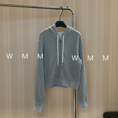 WMM灰色连帽拉链卫衣外套女士春季新款百搭休闲运动宽松舒适上衣