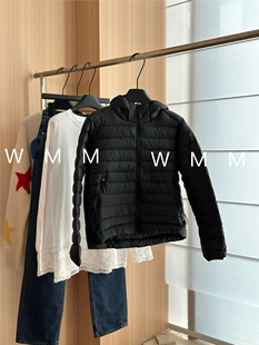 WMM95绒便携鹅2夹层型连帽轻便羽绒服女士纯色修身时尚百搭黑色