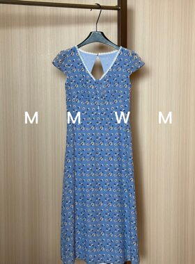 WMM碎花桑蚕丝V领连衣裙女新款休闲百搭韩版时尚气质收腰显瘦裙子