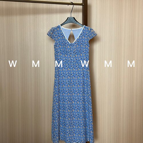 WMM碎花桑蚕丝V领连衣裙女新款休闲百搭韩版时尚气质收腰显瘦裙子