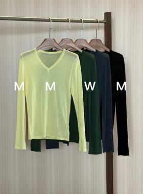 WMM纯色V领18针超细绵羊毛针织衫女新款休闲百搭时尚舒适简约气质
