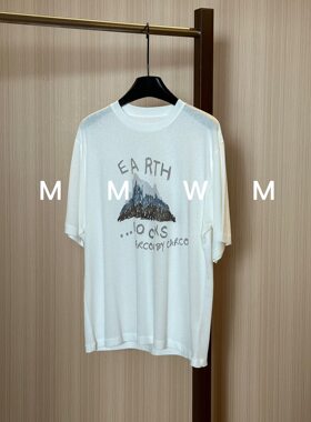 WMM山脉印花白色短袖T恤女新款休闲百搭韩版时尚气质舒适显瘦上衣