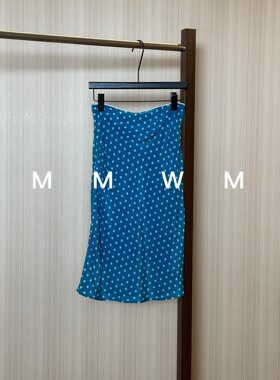 WMM蓝色波点小梅花丝滑感半身裙女休闲百搭韩版时尚气质显瘦裙子