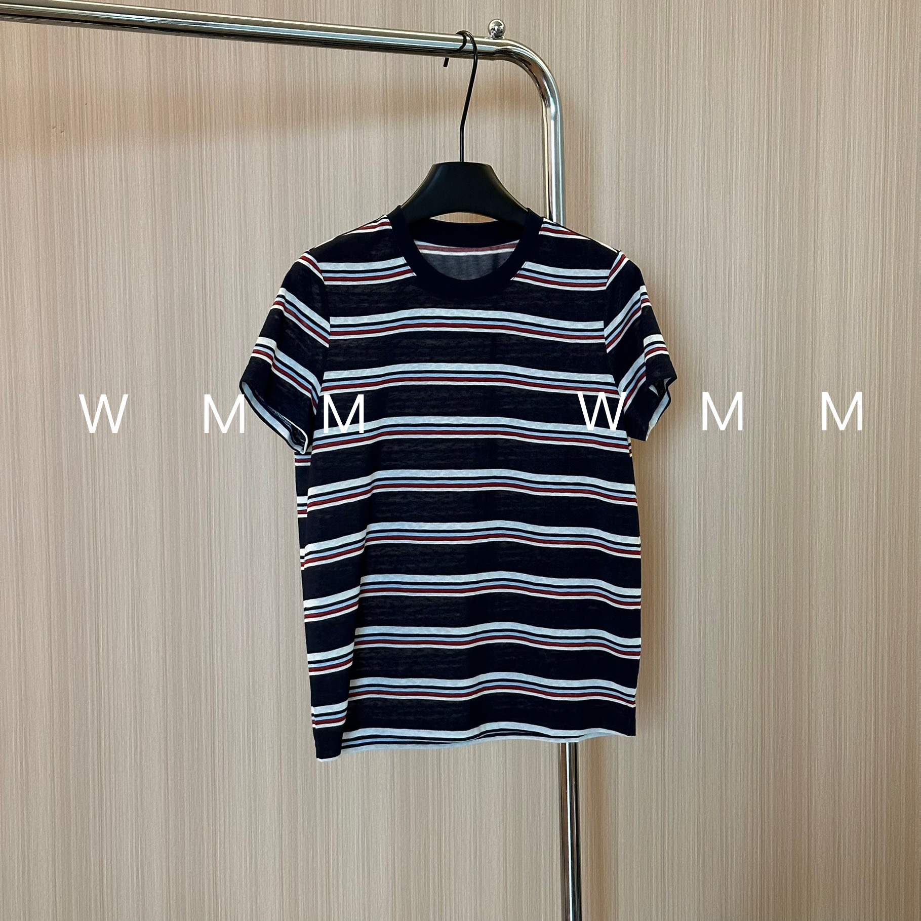 WMM撞色条纹圆领短袖T恤女士夏季百搭时尚休闲基础韩版潮流上衣