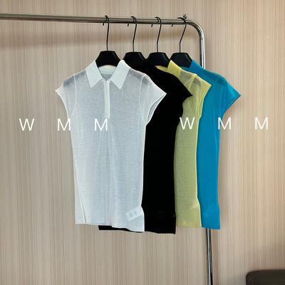 WMM极细美丽诺短袖polo针织t恤多色女士百搭纯色修身时尚休闲