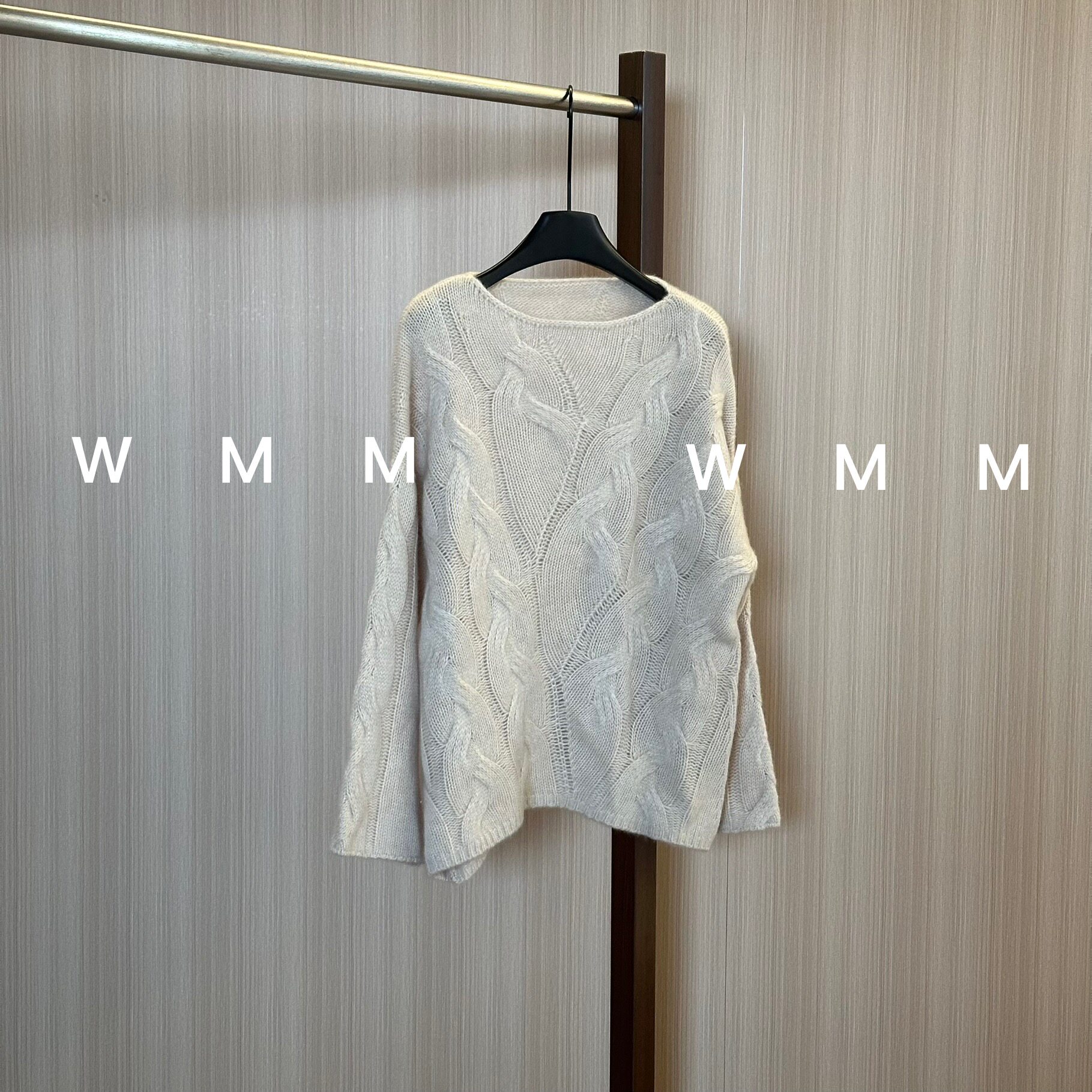 WMM金标嘎嘎麻花一字领女秋冬新款杏色长袖山羊绒套头毛衣韩系