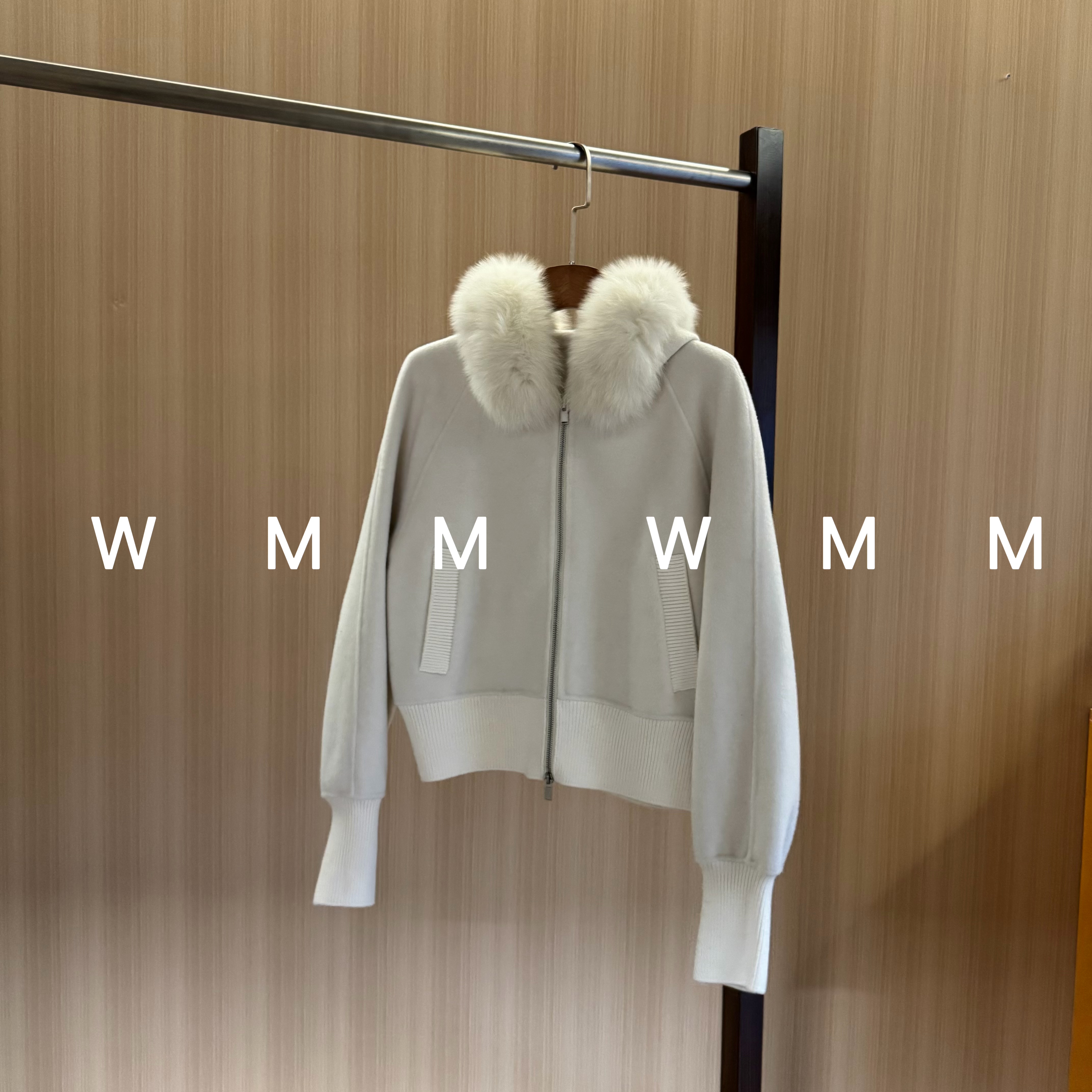 WMM可拆卸毛领气质连帽拉链羊驼羊毛开衫外套女新款休闲舒适简约