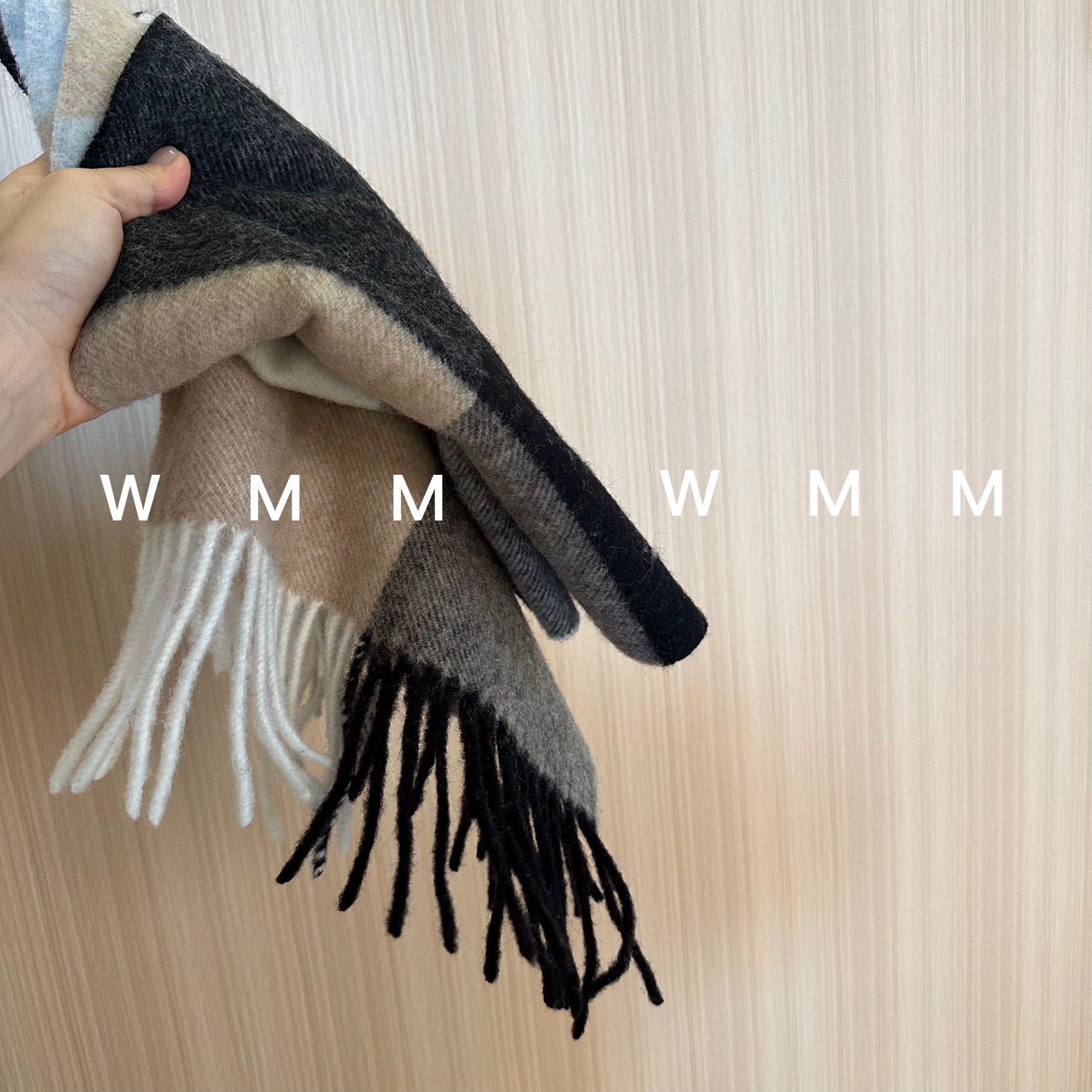 WMM全羊毛奶咖色系格子流苏围巾女秋冬服饰配件百搭披肩保暖敢