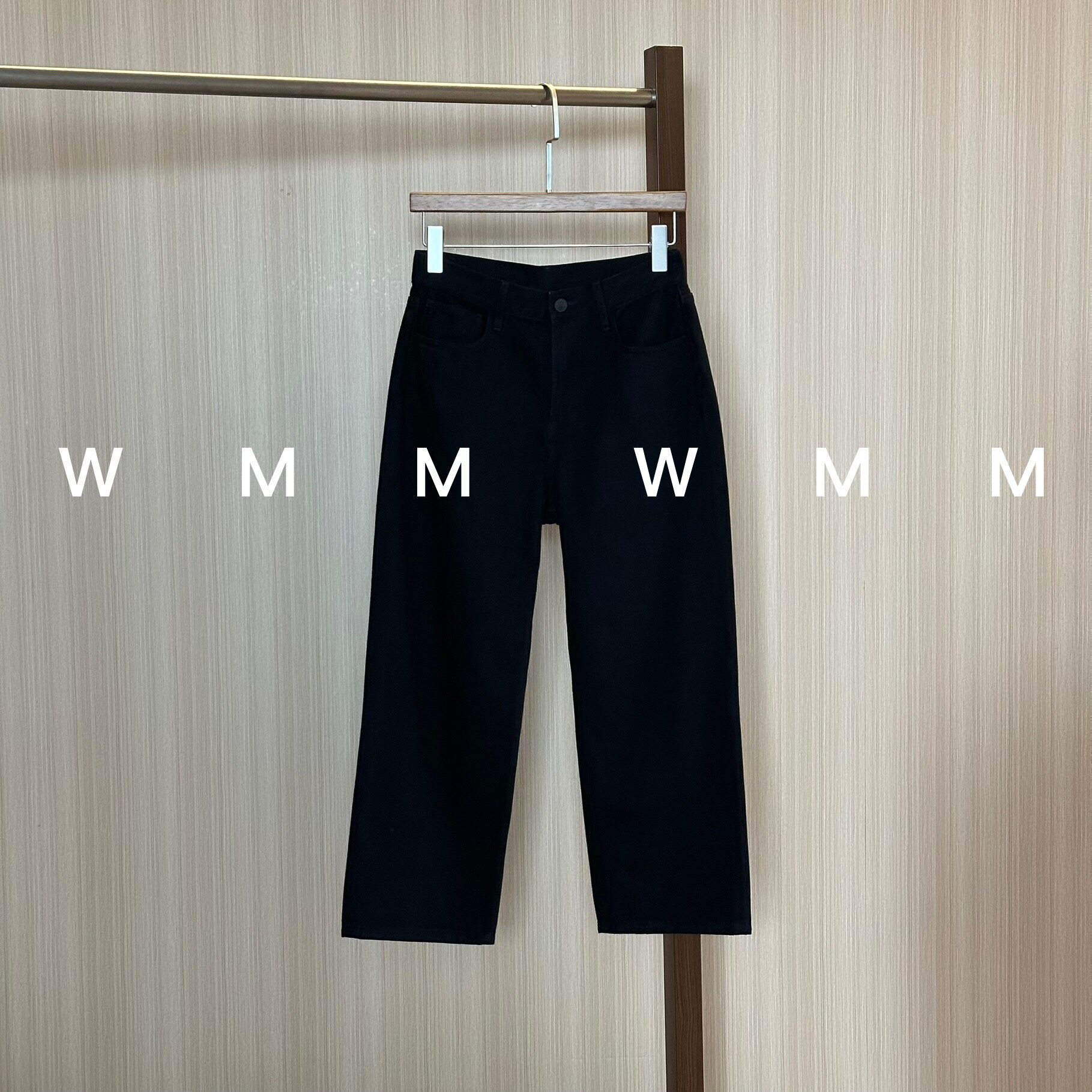 WMM小黑裤复古水洗面料中高腰直筒阔腿牛仔裤女新款休闲显瘦
