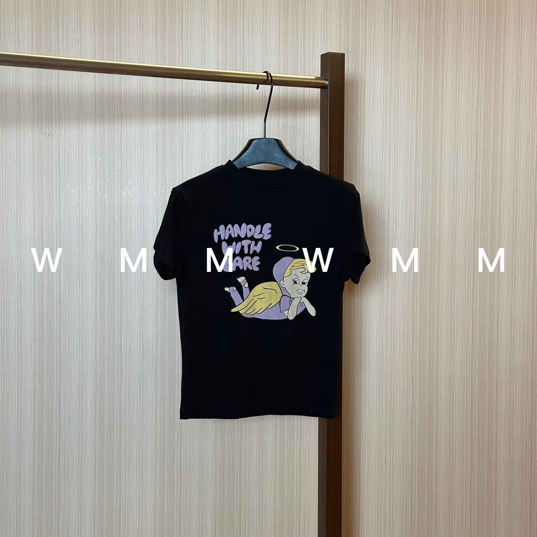 WMM天使印花字母长袖T恤圆领女新款大版型百搭潮流时尚小众设计款
