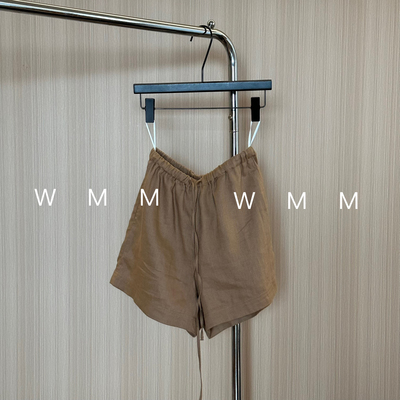 WMM亚麻口袋卡其色短裤松紧腰女士百搭时尚宽松纯色夏季新款透气