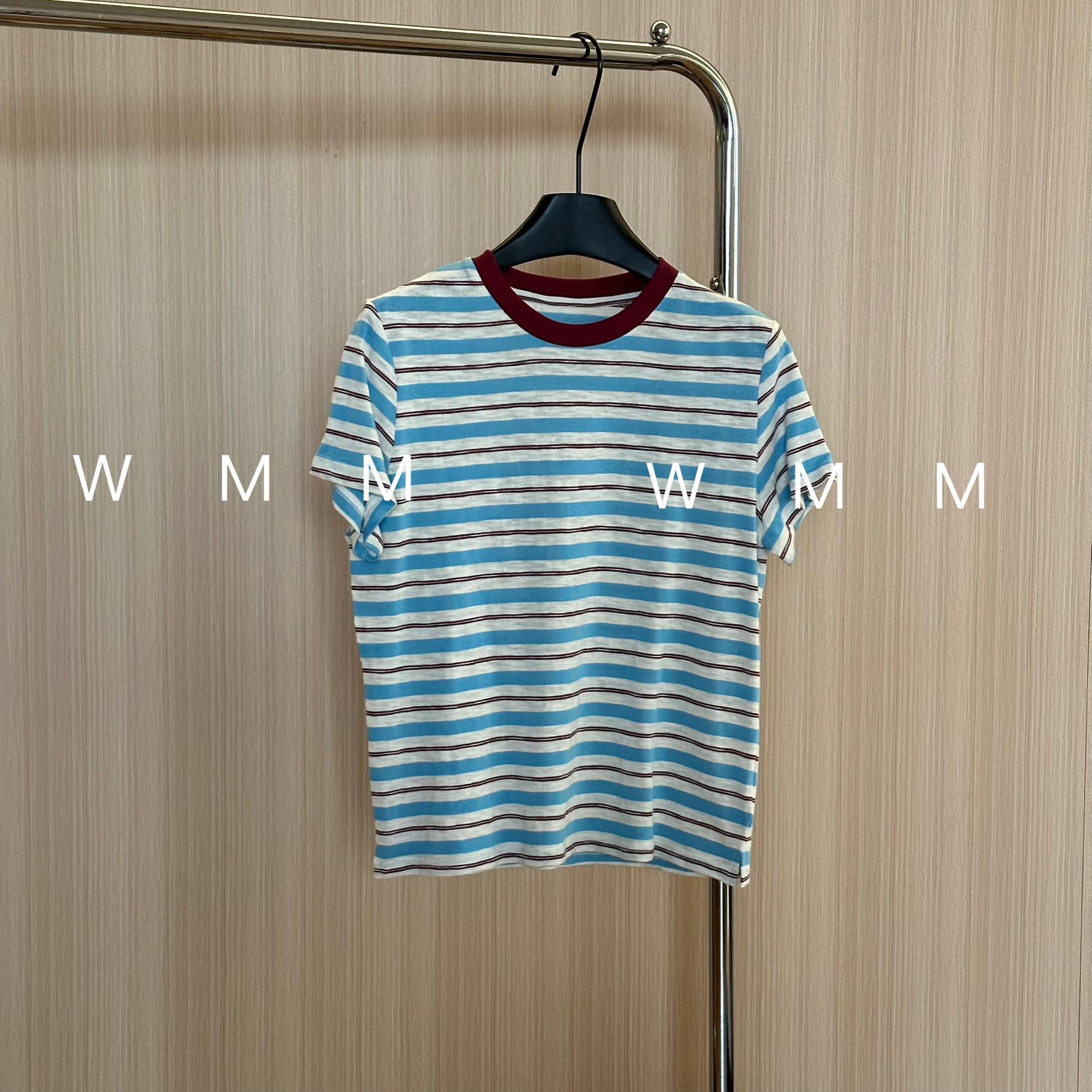 WMM红蓝条纹撞色短袖T恤女士夏款百搭小版型休闲时尚新款上衣