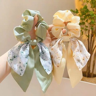 田園風(fēng)布藝蝴蝶結(jié)發(fā)圈女小清新飄帶頭飾簡(jiǎn)約百搭高彈性皮筋扎頭繩