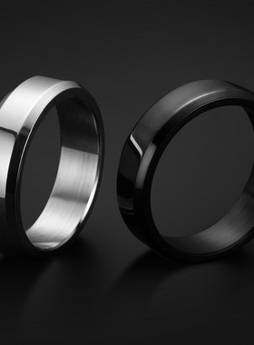 6mm韩版钛钢男士戒指氚气嘻哈