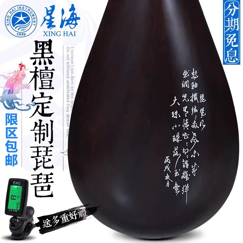 北京星海 8916黑檀琵琶 演奏定制黑紫檀琵琶乐器 入门初学送配件