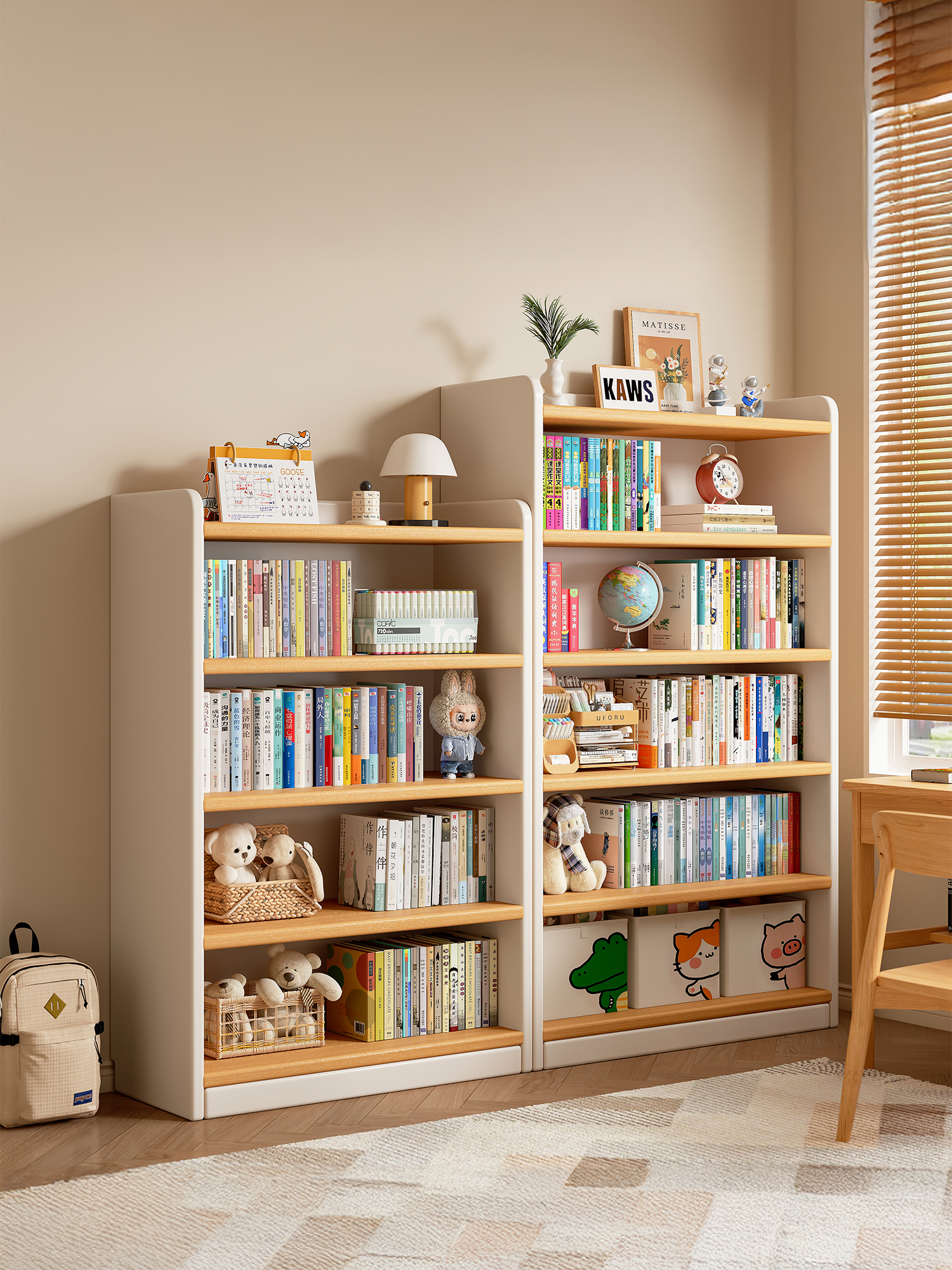 实木书架置物架落地家用一体靠墙