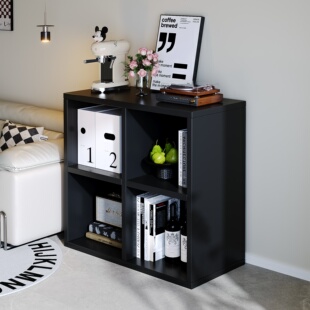 实木卡莱克格子柜落地客厅沙发边柜隔断置物柜子黑色储物柜矮书柜