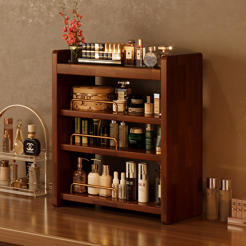 化妆品收纳盒实木桌面高级感化妆台置物架护肤品香水首饰收纳柜