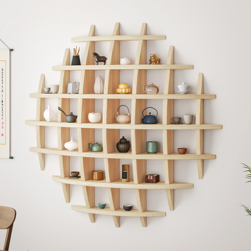 壁挂式博古架实木中式挂墙茶杯架墙上多宝阁格子架置物架茶具放置