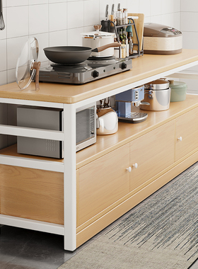 厨房多功能置物架落地切菜桌子工作台多层微波炉收纳架橱柜窄边柜