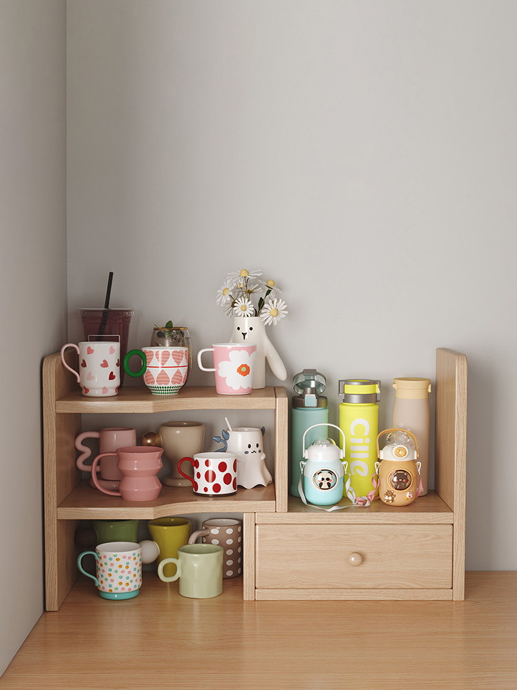 杯子收纳置物架书桌书架桌上转角多功能实木办公桌桌面收纳架分层