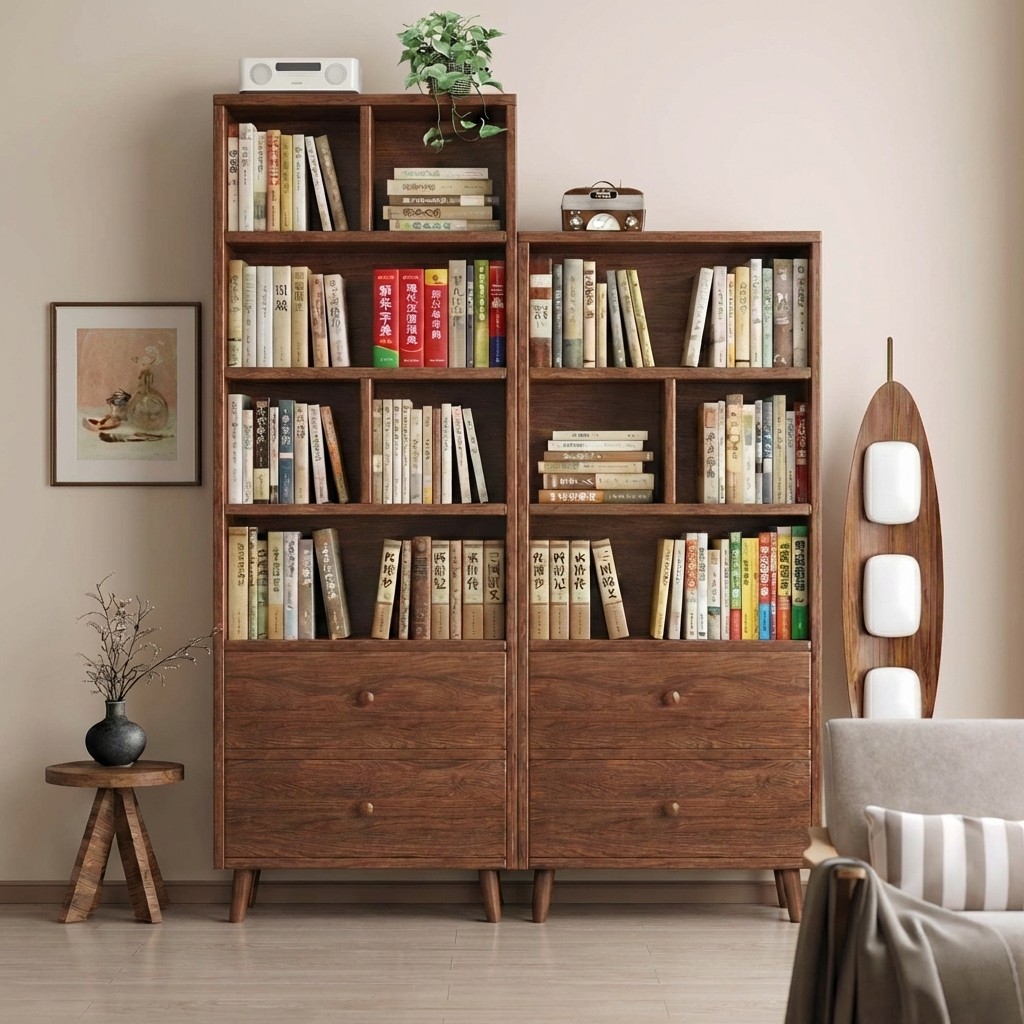 实木书柜一体靠墙家用书架置物架落地客厅多层收纳柜子储物展示柜,住宅家具,书架,淘宝优惠券,粉丝福利购,淘宝优惠卷