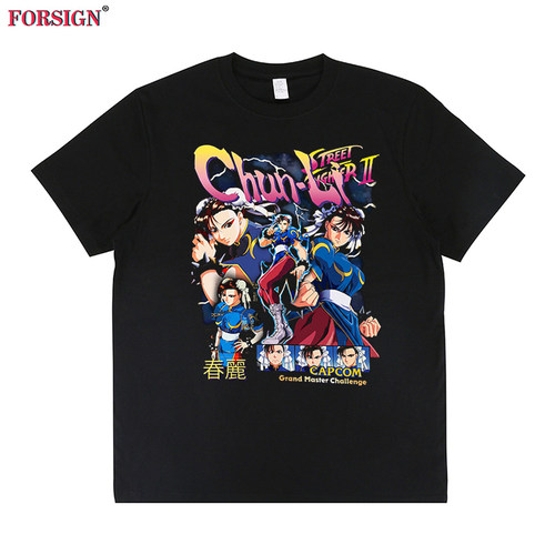 Street Fighter街头霸王春丽CHUNLI嘻哈hip hop短袖T恤男女复古